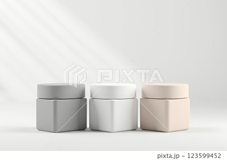 Minimalist cosmetic jar mockups for product design and branding. AI generation Minimalist cosmetic jar mockups for product design and branding. AI generation 123599452