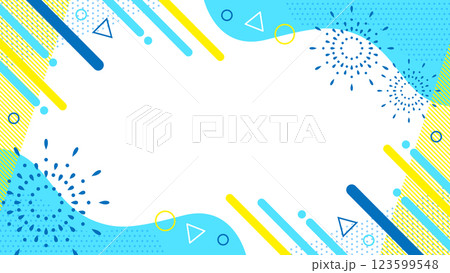 打ち上げ花火入り 抽象的な幾何学模様のフレーム素材 チラシ・Web・動画背景16:9サイズ 水色黄色 123599548