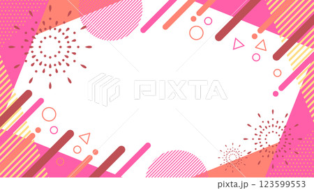 打ち上げ花火入り 抽象的な幾何学模様のフレーム素材 チラシ・Web・動画背景16:9サイズ ピンク 123599553