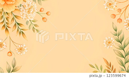 Peach orange frame plaque with flowers. place for text 123599674