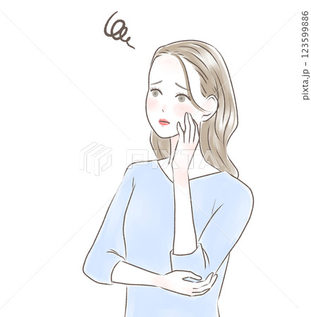 頬杖をついて悩む女性 123599886