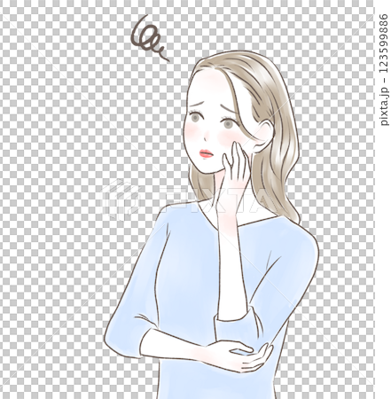 頬杖をついて悩む女性 123599886