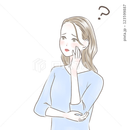 頬杖をついて違和感を感じる女性 123599887