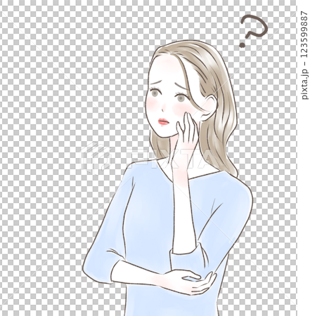 頬杖をついて違和感を感じる女性 123599887