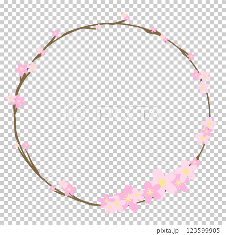 Round frame of cherry blossoms and branches 123599905