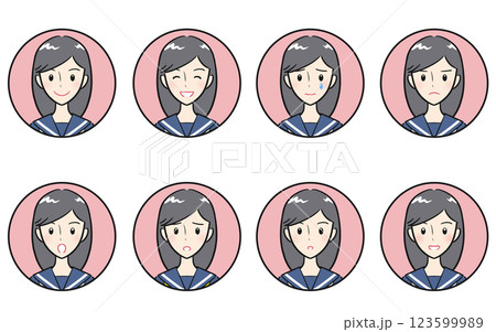 女子学生の喜怒哀楽・様々な表情のアイコンセット　ピンク 123599989