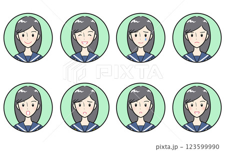 女子学生の喜怒哀楽・様々な表情のアイコンセット　グリーン 123599990
