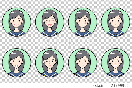 女子学生の喜怒哀楽・様々な表情のアイコンセット　グリーン 123599990