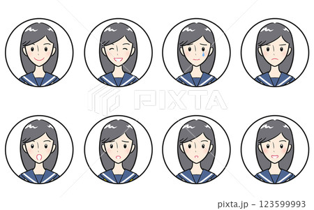 女子学生の喜怒哀楽・様々な表情のアイコンセット 123599993