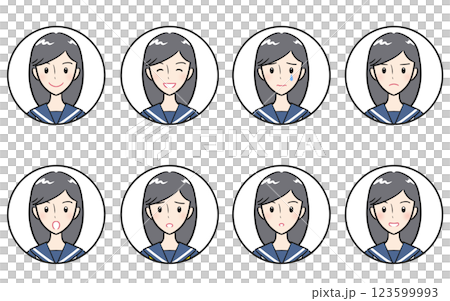 女子学生の喜怒哀楽・様々な表情のアイコンセット 123599993