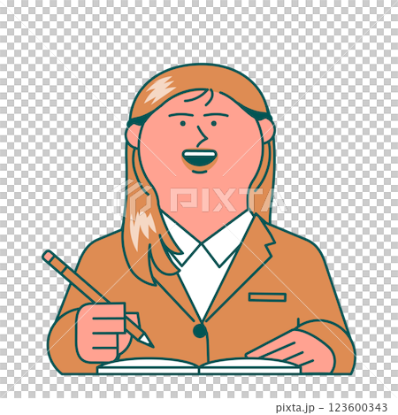Illustration of a smiling woman working Illustration of a smiling woman working 123600343