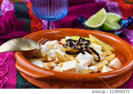 メキシコ料理のソパ・デ・トルティージャ(ソパ・アステカ) メキシコ料理のソパ・デ・トルティージャ(ソパ・アステカ) 123600372