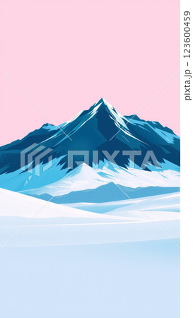 Mountain with flat snowy base at dawn. AI generation 123600459