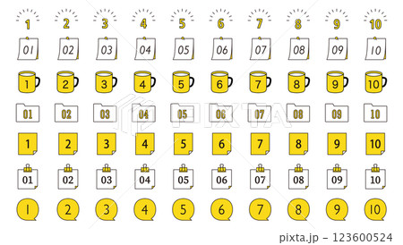数字とフレームセット　シンプル　番号　ナンバー　イラスト　飾り罫　あしらい　ベクター　素材　アイコン 123600524