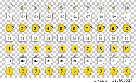数字とフレームセット　シンプル　番号　ナンバー　イラスト　飾り罫　あしらい　ベクター　素材　アイコン 123600524