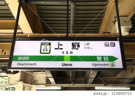 ［JY05］上野駅（山手線内回り：駅名標） 123600753