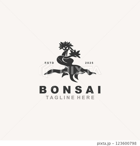 Bonsai Tree Logo Design template. vintage illustration of aesthetic bonsai plants culture Bonsai Tree Logo Design template. vintage illustration of aesthetic bonsai plants culture 123600798