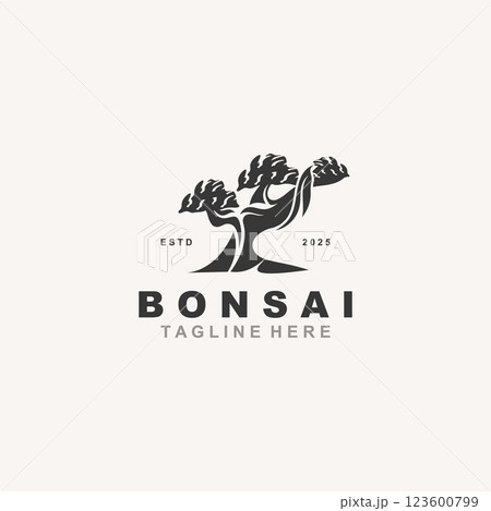 Bonsai Tree Logo Design template. vintage  illustration of aesthetic bonsai plants culture 123600799
