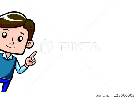 Cool smiling guy boy points the finger in the direction.Thumbs up 123600903