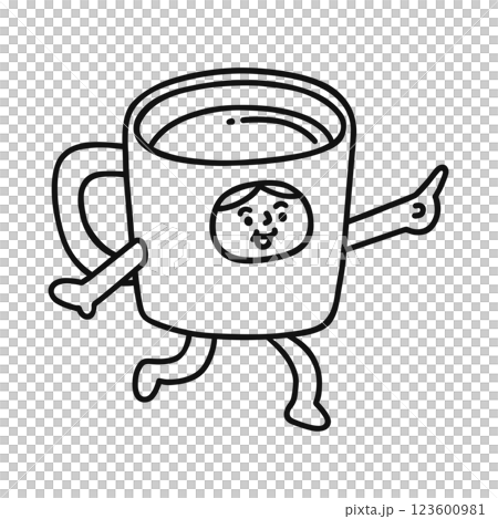 Person wearing a mug costume pointing line drawing Person wearing a mug costume pointing line drawing 123600981