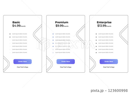 Web Comparision Boxes Plans Product Pricing Card Service Package 123600998