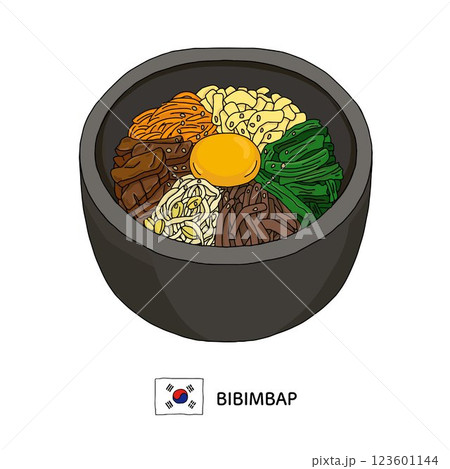 韓国料理＿石焼ビビンバの線画イラスト 123601144