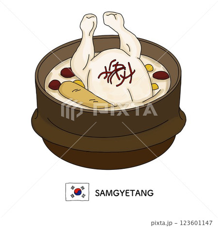 韓国料理＿参鶏湯の線画イラスト 123601147
