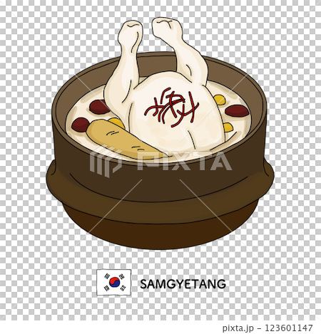 韓国料理＿参鶏湯の線画イラスト 123601147