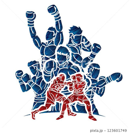 Silhouette Boxing Sport Group of Boxer Mix Action Cartoon Graphic Vector 123601749
