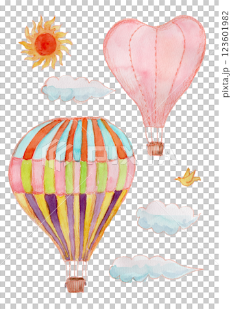 空に浮かぶ熱気球の水彩イラスト 空に浮かぶ熱気球の水彩イラスト 123601982