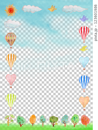 許多氣球的水彩插圖框架 123601986