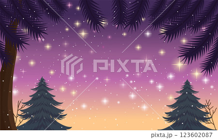 Pine Trees in Nature Landscape with Beautiful Majestic Sky Panoramic with Twinkling Stars at Night Pine Trees in Nature Landscape with Beautiful Majestic Sky Panoramic with Twinkling Stars at Night 123602087