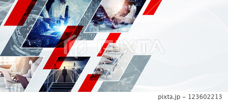 様々なテクノロジーイメージのコラージュ　バナー・広告向け横長ビジュアル 123602213