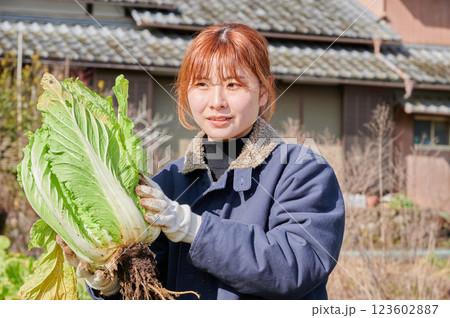 畑作業をする女性 田舎暮らし 家庭菜園 畑作業をする女性 田舎暮らし 家庭菜園 123602887