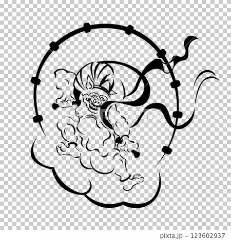 Line drawing illustration of the god of thunder Line drawing illustration of the god of thunder 123602937