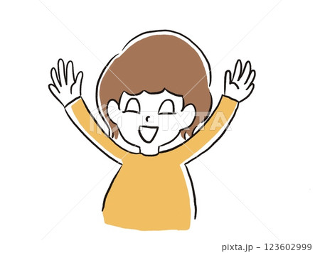 バンザイ　喜ぶ　嬉しい　女の子　シンプル　キャラクター 123602999