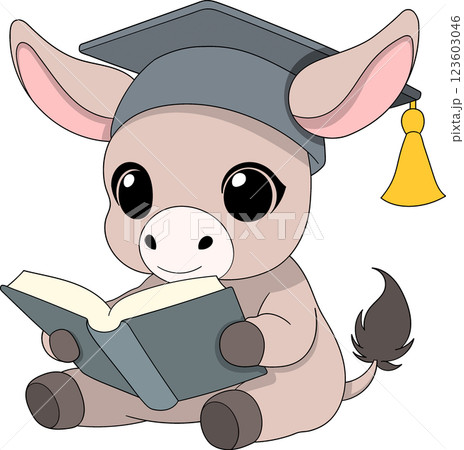 Smart Donkey Wearing Graduation Cap Reading a Book for Education and Learning Theme Smart Donkey Wearing Graduation Cap Reading a Book for Education and Learning Theme 123603046