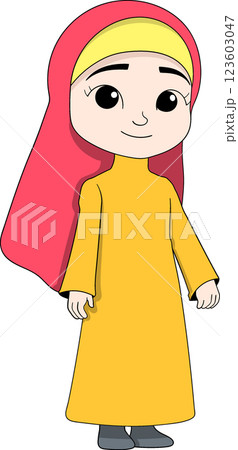 Smiling Muslim Girl in Modest Dress Welcoming...のイラスト素材 [123603047] - PIXTA
