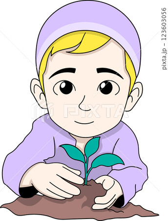 Muslim Boy Planting a Tree for World Planting Day Environmental Awareness Muslim Boy Planting a Tree for World Planting Day Environmental Awareness 123603056