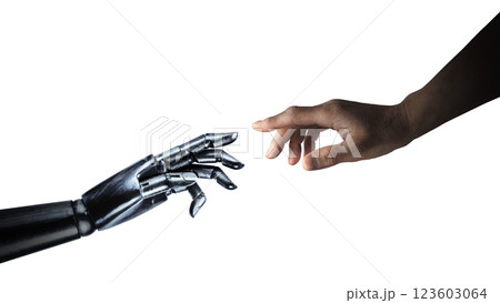 お互いに手を伸ばし合う、ロボットと人間 お互いに手を伸ばし合う、ロボットと人間 123603064