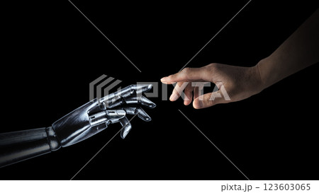 お互いに手を伸ばし合う、ロボットと人間 お互いに手を伸ばし合う、ロボットと人間 123603065
