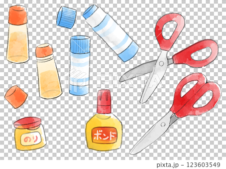 のりとはさみの イラスト　手描き　水彩風 123603549