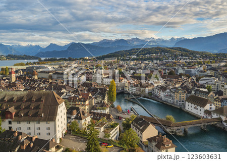 Lucerne (Luzern) Switzerland high angle view city skyline at Reuss river Lucerne (Luzern) Switzerland high angle view city skyline at Reuss river 123603631