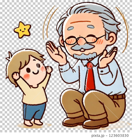 学校の先生にほめられて喜んでいる男の子のシンプルでかわいいイラスト 123603830
