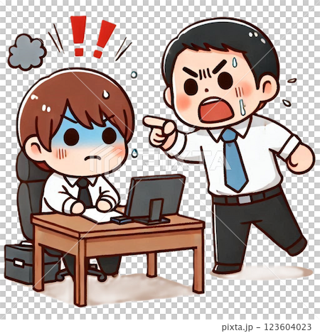 一個男人被老闆責罵的簡單可愛的插圖 一個男人被老闆責罵的簡單可愛的插圖 123604023