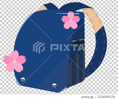 ランドセルと桜。ベクターイラスト 123604320
