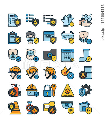 safety security protection filled outline icon set safety security protection filled outline icon set 123604518