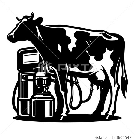 Cow with a milking machine black vector illustration 123604548