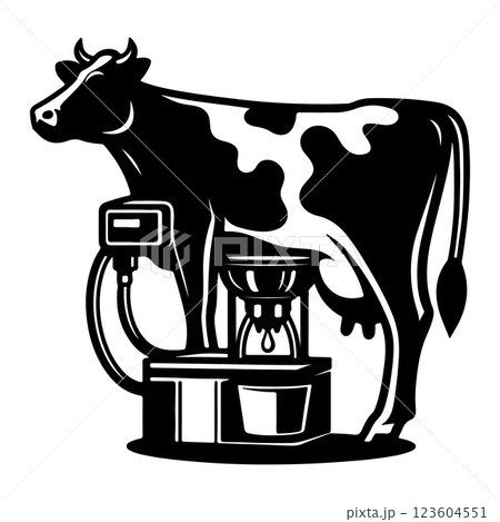 Cow with a milking machine black vector illustration 123604551