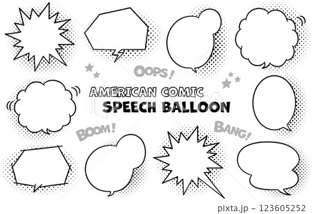 アメリカンコミック風ふきだしセット（モノクロ） 123605252
